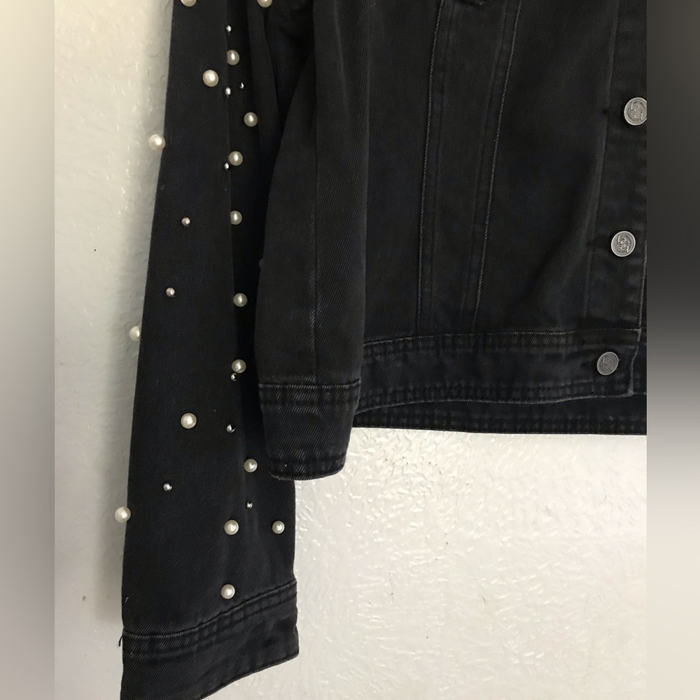 BEBE Black Denim Rhinestone Jacket XL - Picture 3 of 6